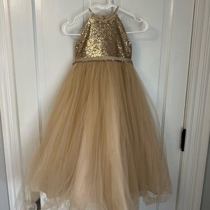 Girls gold flower girl dress.